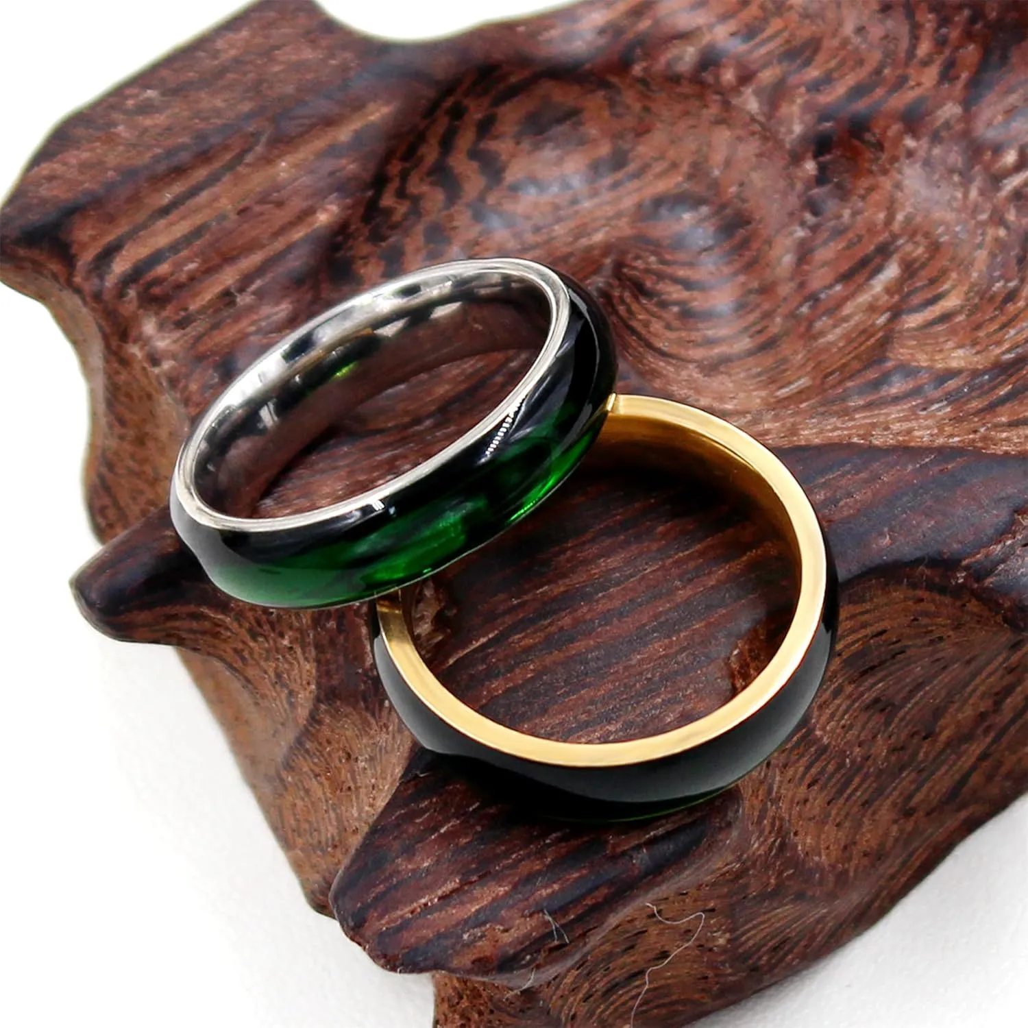 | Titanium Steel Couple Ring | Chalcedony Oil Drop Design | Elegant and Durable | Perfect for Daily Wear | Available in Sizes 6-11 | YA4405