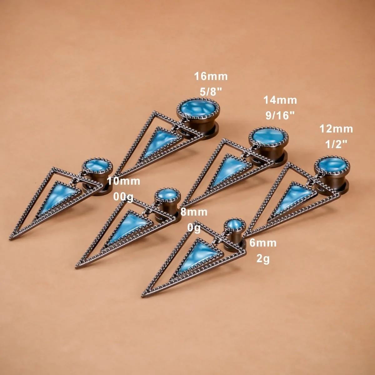 1 Pair Multicolour Ear Gauges Piercing Stainless Steel Elegant Ear Pendant Dangle Earrings Tunnel Plugs 6mm to 16mm.