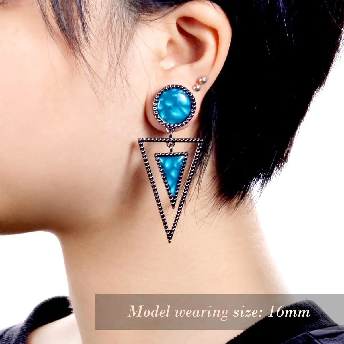 1 Pair Multicolour Ear Gauges Piercing Stainless Steel Elegant Ear Pendant Dangle Earrings Tunnel Plugs 6mm to 16mm.