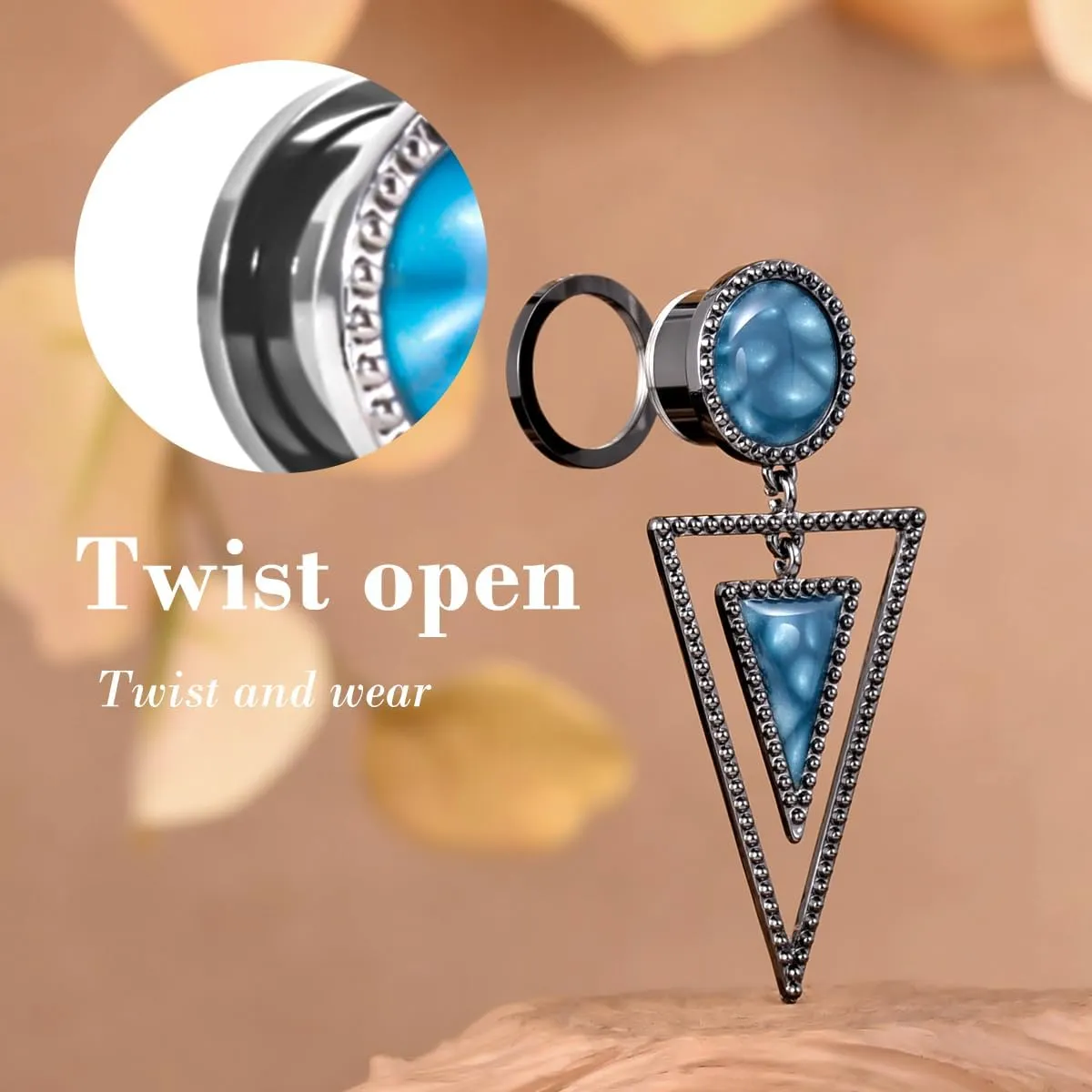 1 Pair Multicolour Ear Gauges Piercing Stainless Steel Elegant Ear Pendant Dangle Earrings Tunnel Plugs 6mm to 16mm.