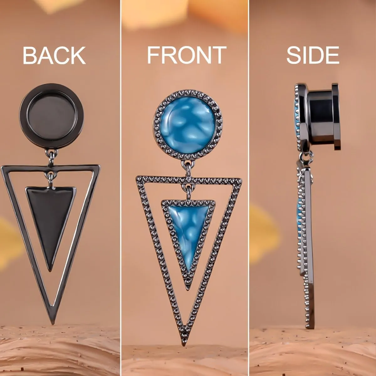 1 Pair Multicolour Ear Gauges Piercing Stainless Steel Elegant Ear Pendant Dangle Earrings Tunnel Plugs 6mm to 16mm.