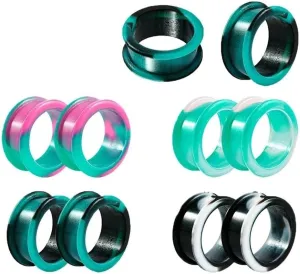 1 Pair Silicone Ear Stretchers Tunnels - Marble Swirl Design, Double Flared Plugs for 8mm-38mm Gauging, Hypoallergenic & Flexible Body Jewelry (Daily Wear/Sensitive Skin)