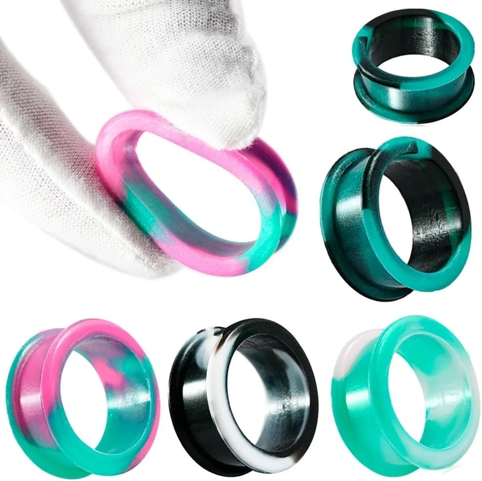 1 Pair Silicone Ear Stretchers Tunnels - Marble Swirl Design, Double Flared Plugs for 8mm-38mm Gauging, Hypoallergenic & Flexible Body Jewelry (Daily Wear/Sensitive Skin)