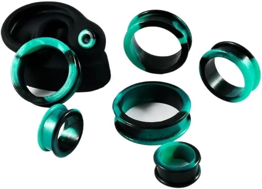 1 Pair Silicone Ear Stretchers Tunnels - Marble Swirl Design, Double Flared Plugs for 8mm-38mm Gauging, Hypoallergenic & Flexible Body Jewelry (Daily Wear/Sensitive Skin)