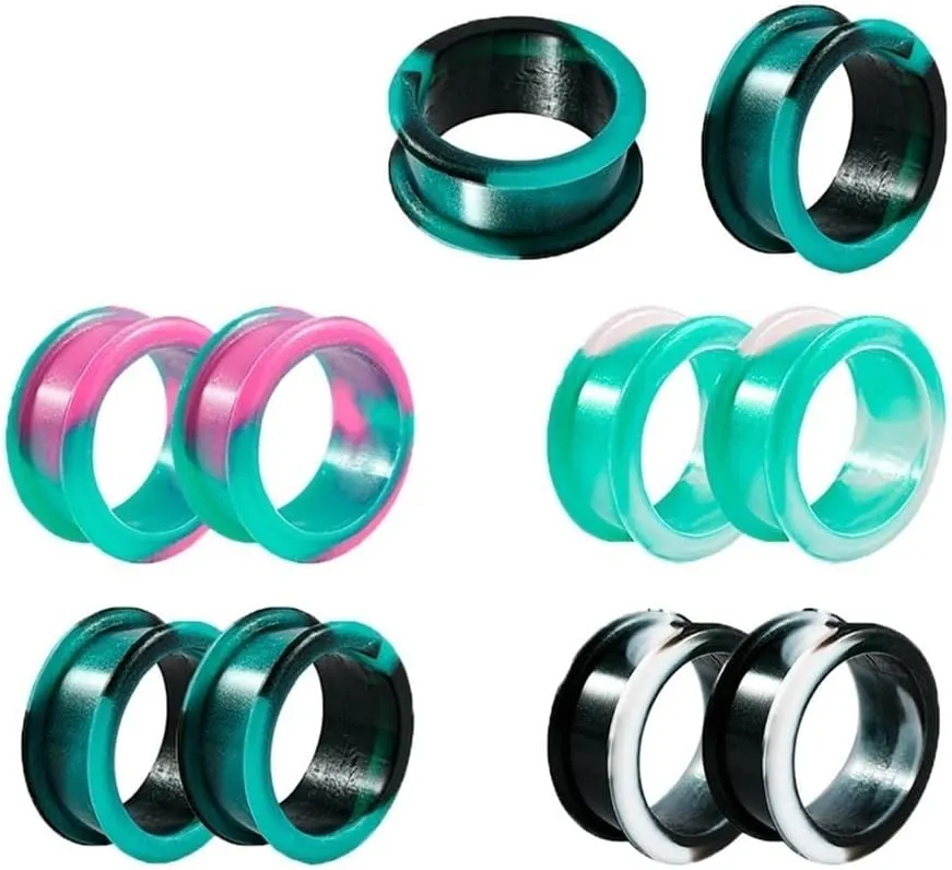1 Pair Silicone Ear Stretchers Tunnels - Marble Swirl Design, Double Flared Plugs for 8mm-38mm Gauging, Hypoallergenic & Flexible Body Jewelry (Daily Wear/Sensitive Skin)