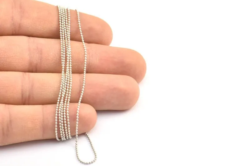 10 M. 1mm Silver Tone Brass  Ball Chain - W69-1 Z044