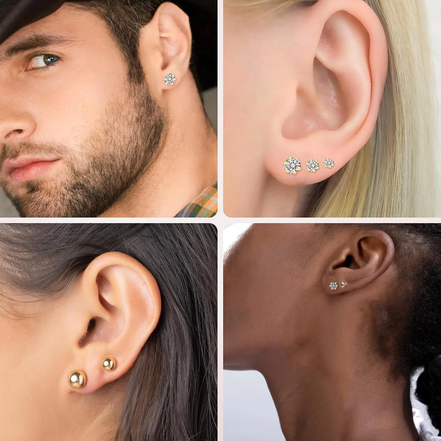10 Pairs Surgical Stainless Steel Stud Earrings Set for Women Men Hypoallergenic Cubic Zirconia and Ball Earrings Studs for Multiple Piercing