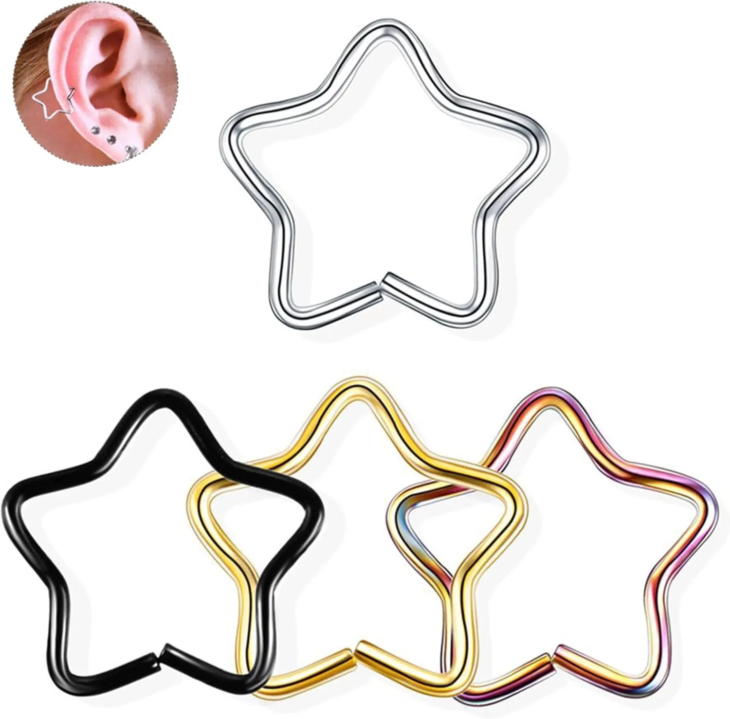 10 PCS Nose Piercing Earrings, Colorful Stainless Steel Nose Piercing Jewelry Star Body Jewelry Piercing