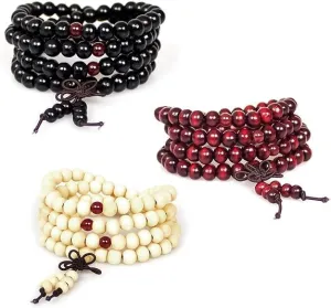 108 Mala Beads Bracelets Meditation Necklace 3pc 8mm Wood Prayer Beads Buddhist Wooden Necklace for Men and Women