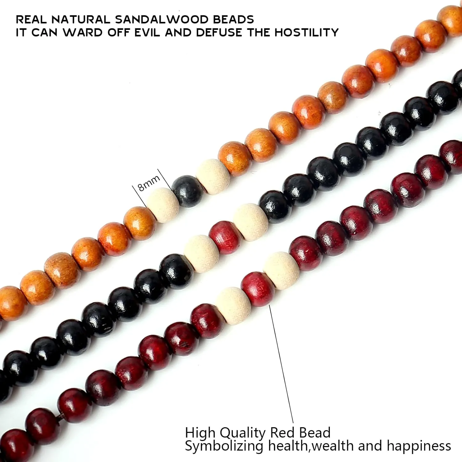 108 Mala Beads Bracelets Meditation Necklace 3pc 8mm Wood Prayer Beads Buddhist Wooden Necklace for Men and Women