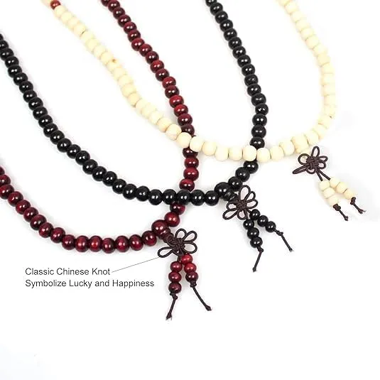 108 Mala Beads Bracelets Meditation Necklace 3pc 8mm Wood Prayer Beads Buddhist Wooden Necklace for Men and Women