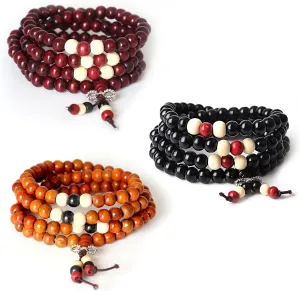 108 Mala Beads Bracelets Meditation Necklace 3pc 8mm Wood Prayer Beads Buddhist Wooden Necklace for Men and Women