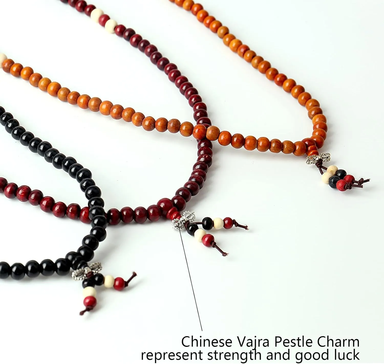 108 Mala Beads Bracelets Meditation Necklace 3pc 8mm Wood Prayer Beads Buddhist Wooden Necklace for Men and Women