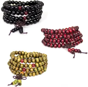 108 Mala Beads Bracelets Meditation Necklace 3pc 8mm Wood Prayer Beads Buddhist Wooden Necklace for Men and Women