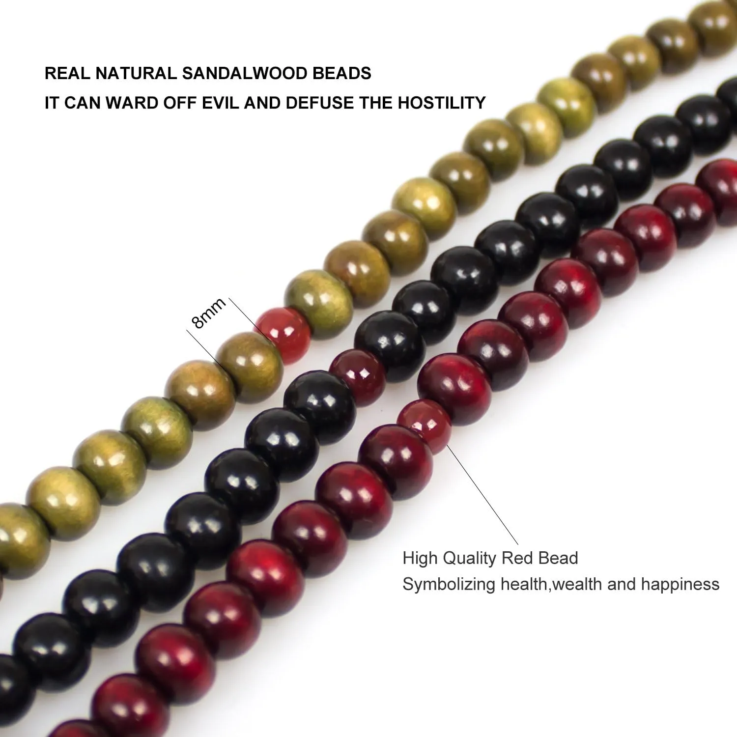 108 Mala Beads Bracelets Meditation Necklace 3pc 8mm Wood Prayer Beads Buddhist Wooden Necklace for Men and Women