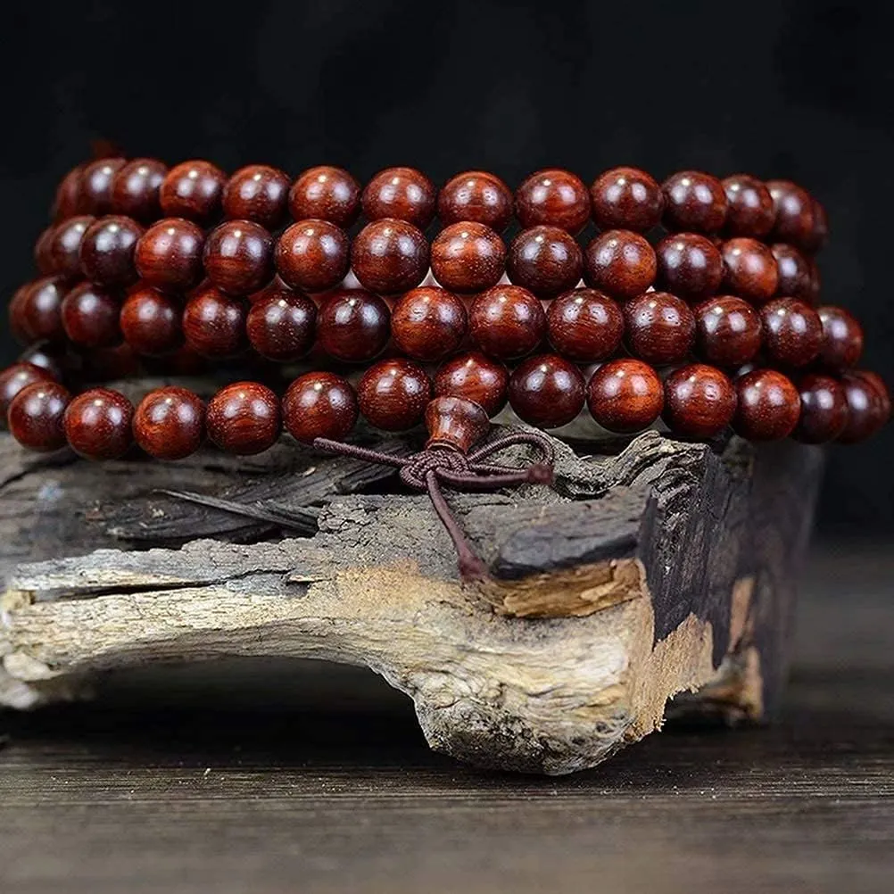 108PCS Zambia Red Sandalwood Beads Bracelet Tibetan Buddhist Prayer Meditation Yoga Zen Mala Bracelet