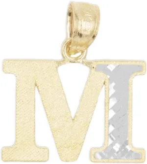 10k Real Solid Gold Two Tone Initial Pendant with Diamond Cut Finish, Available in Different Letters Personalized Letter Jewelry Gifts for Her (M)