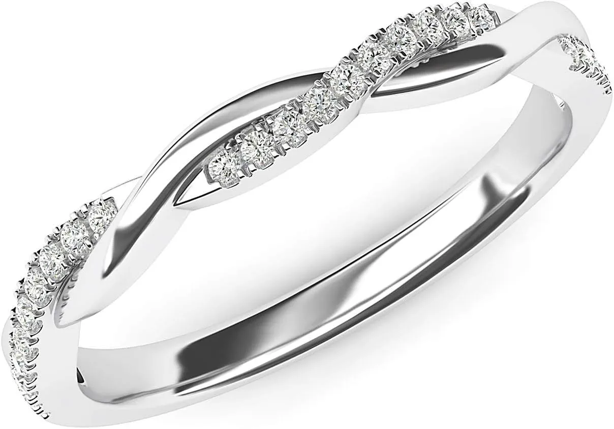 10k White Gold 2.5mm Petite Twisted Vine Simulated Diamond Ring Wedding Band Matching Ring