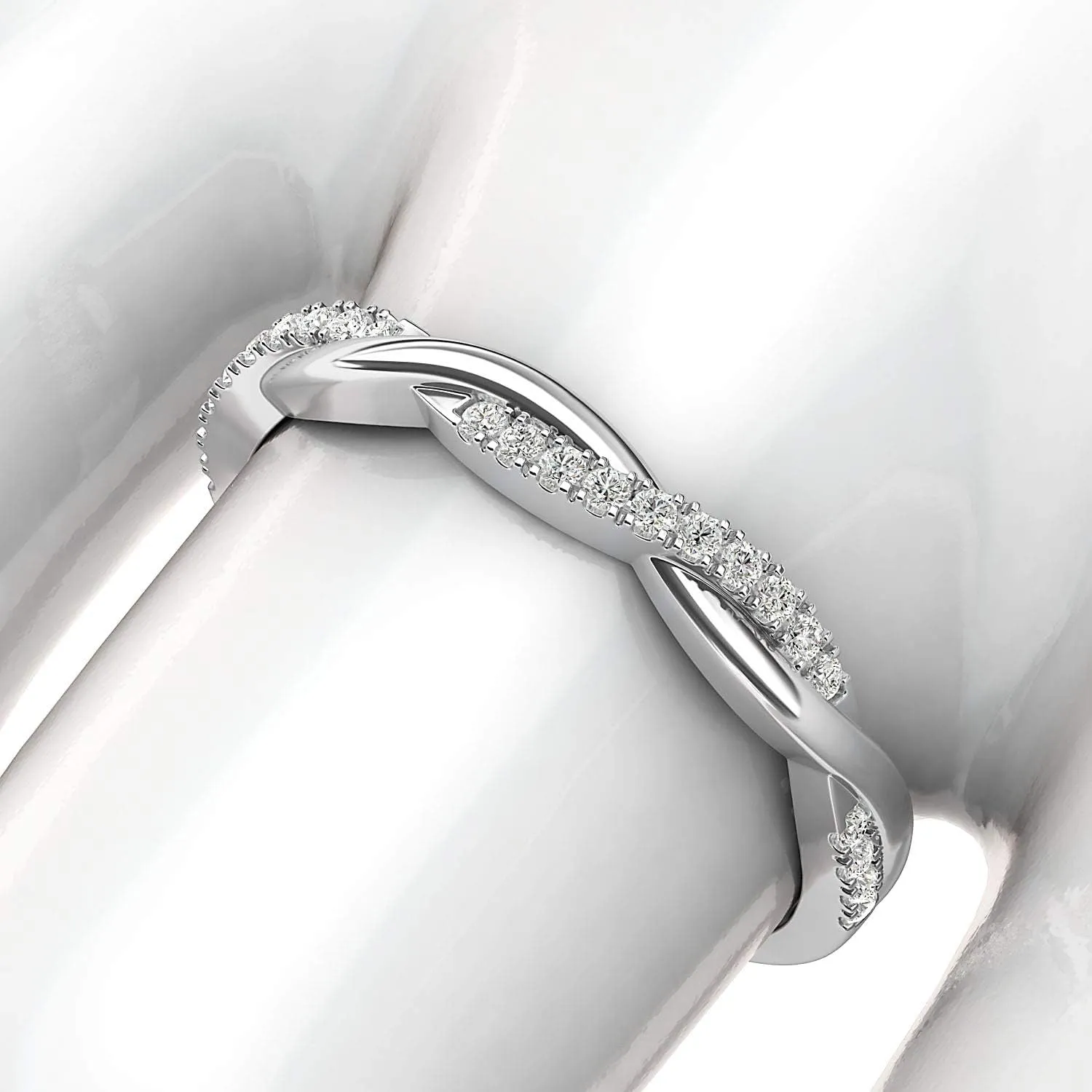 10k White Gold 2.5mm Petite Twisted Vine Simulated Diamond Ring Wedding Band Matching Ring