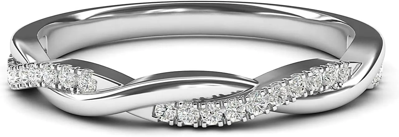 10k White Gold 2.5mm Petite Twisted Vine Simulated Diamond Ring Wedding Band Matching Ring