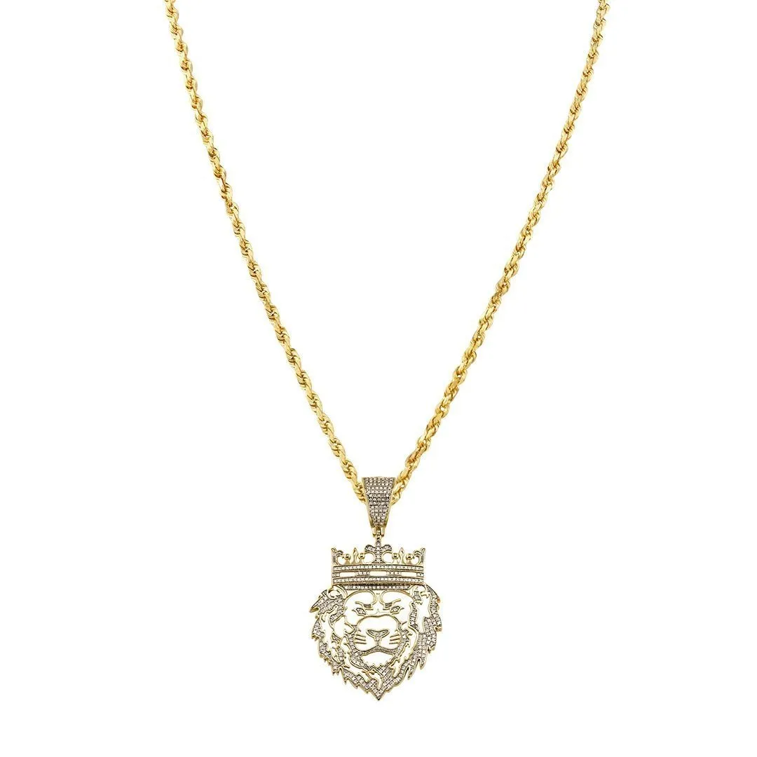 10k Yellow Gold Diamond Lion Head Pendant 0.40 Ctw
