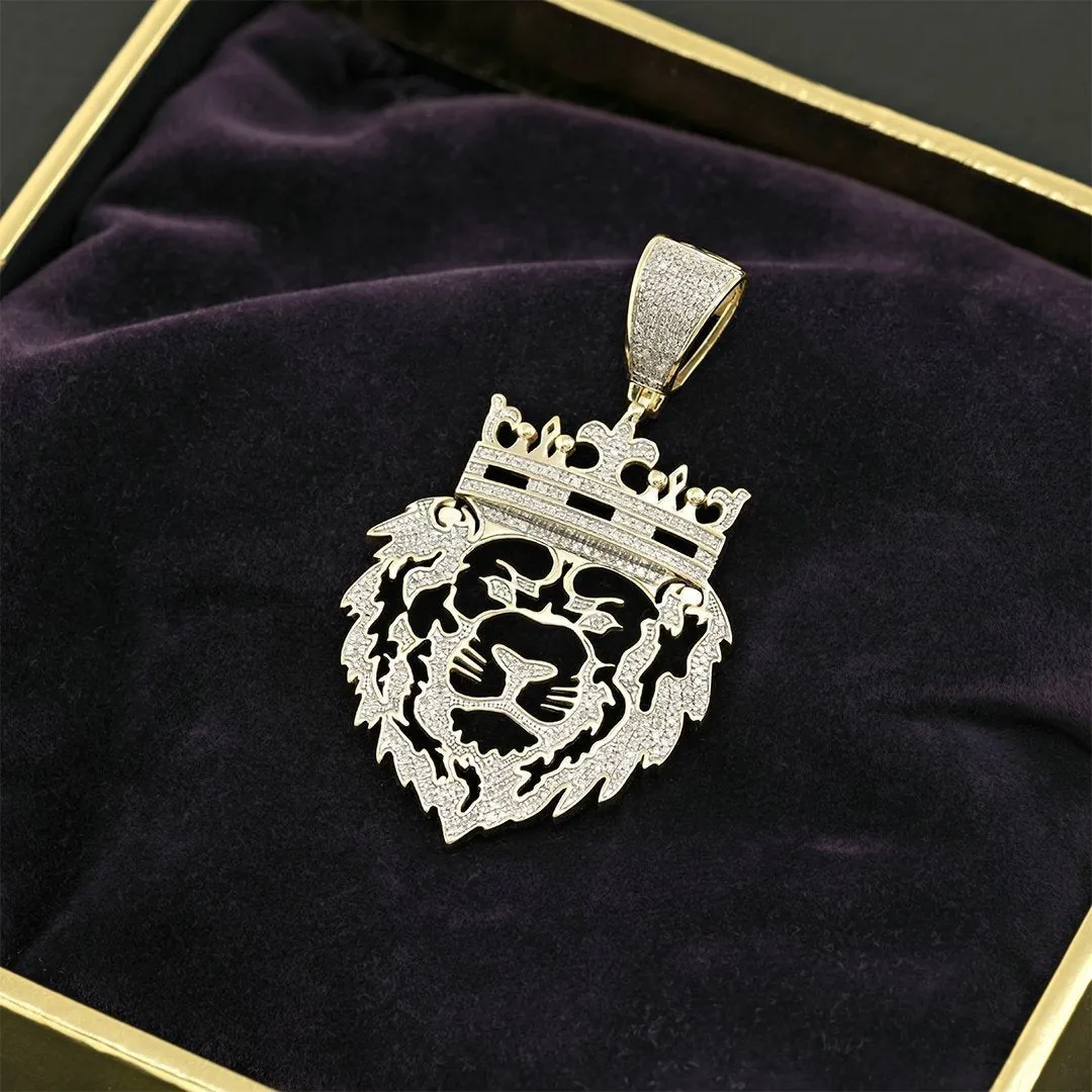 10k Yellow Gold Diamond Lion Head Pendant 0.40 Ctw
