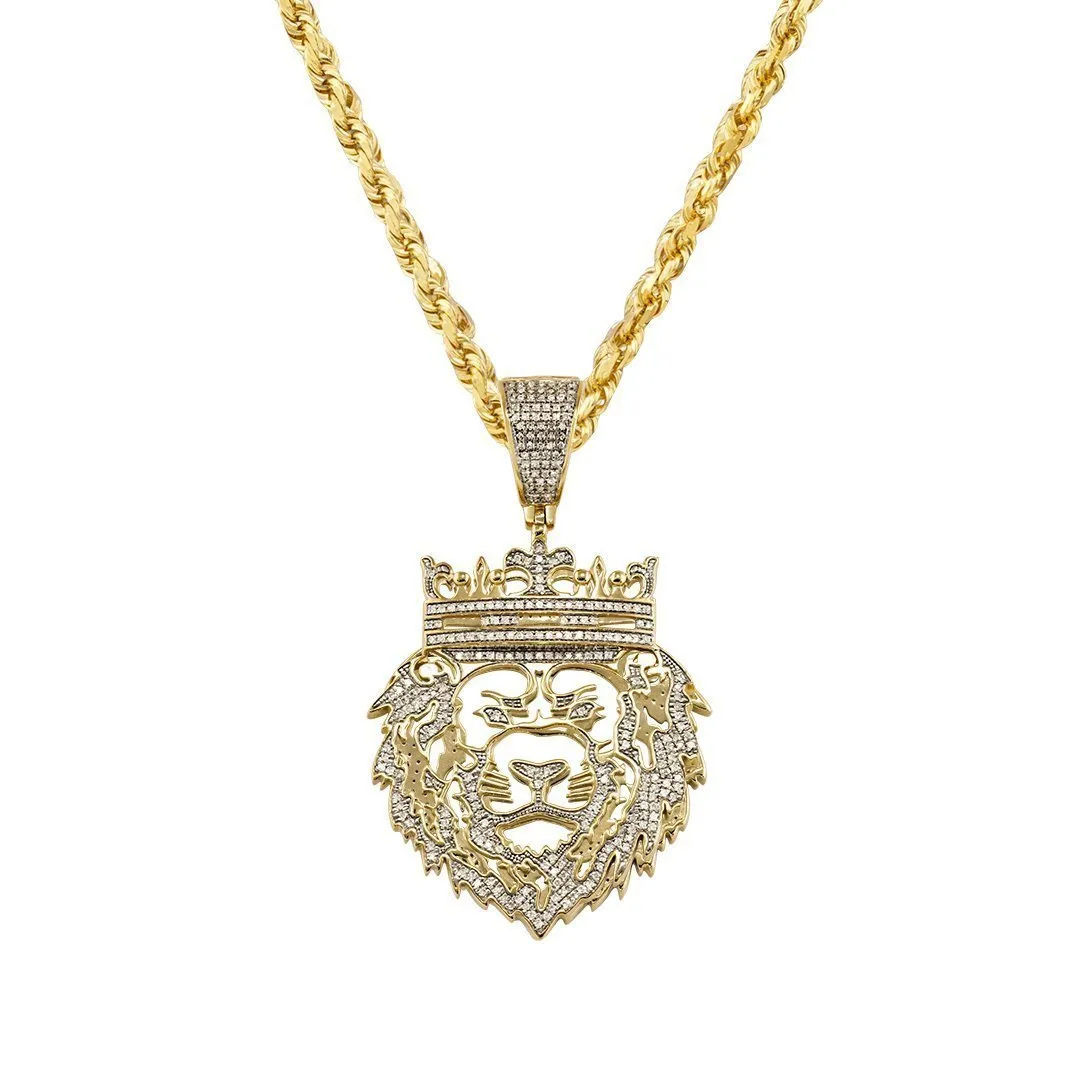 10k Yellow Gold Diamond Lion Head Pendant 0.40 Ctw