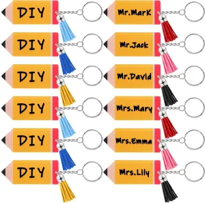 12 Pcs Teachers Appreciation Gifts End of Year Gift Inspirational Pencil Keychains DIY Keychains Charms with Tassel Acrylic Key Rings for Graduation Thank You Teacher