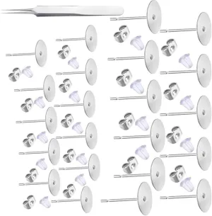 1200 PCS 5MM Hypoallergenic Stainless Steel Earrings Posts Flat Pad Blank Earring Pin Studs with Butterfly Earring Backs and Silicone Bullet Earring Backs for Jewelry Making Findings