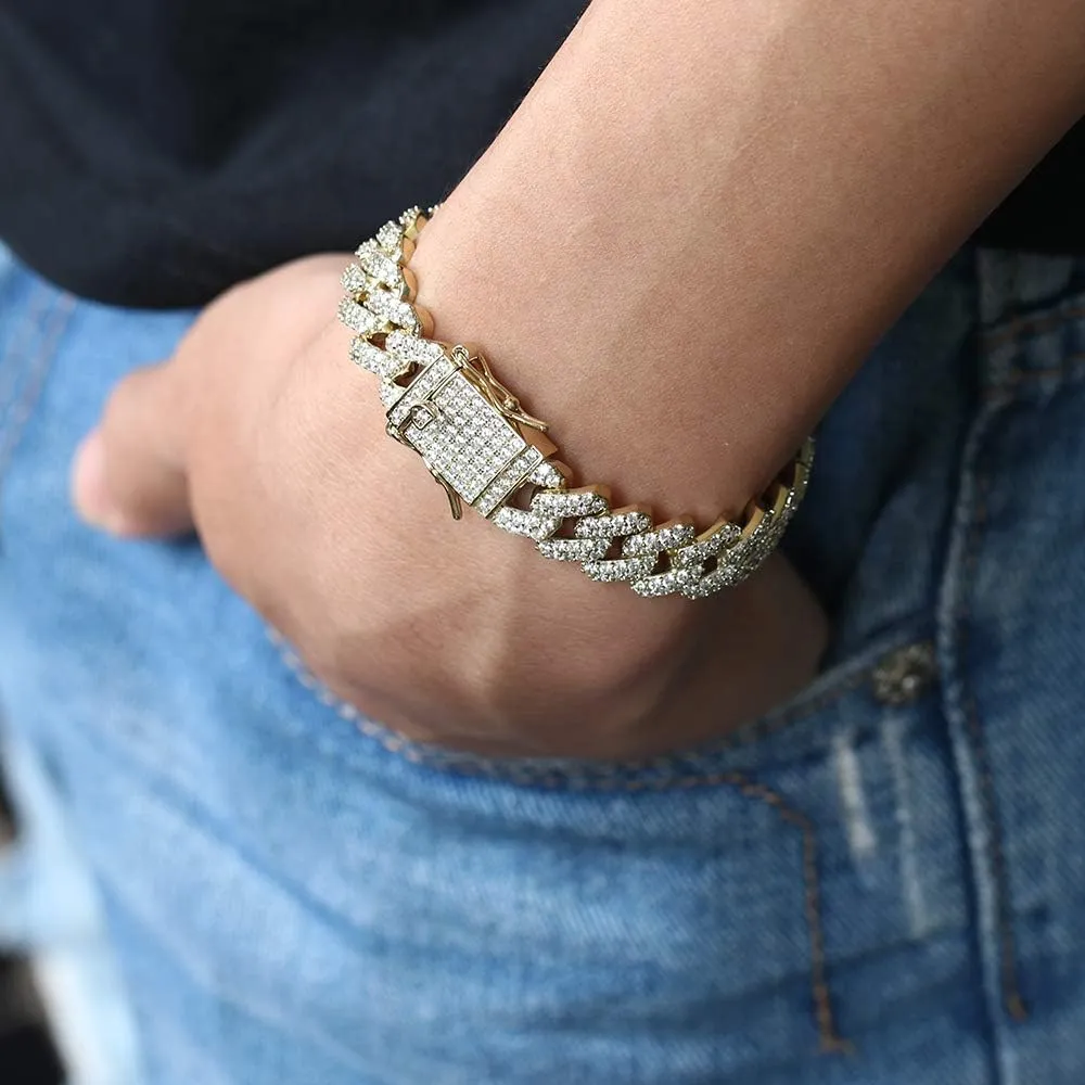 12mm Mens Women Heavy Iced Out Miami Cuban Link Chain or Bracelet 14K Gold White Rose Gold Plated CZ Lab Diamond Hip Hop Jewelry Necklace Choker with Gift Box