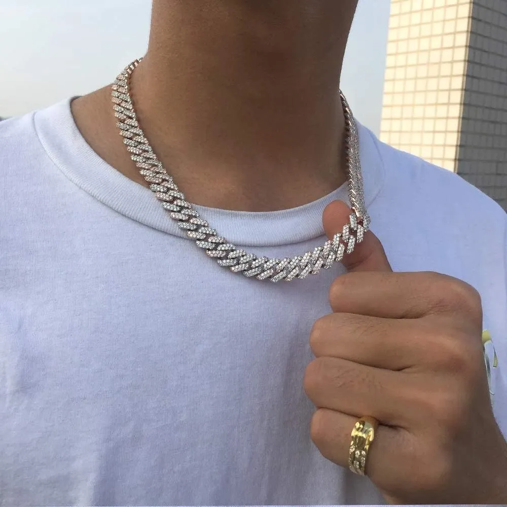 12mm Mens Women Heavy Iced Out Miami Cuban Link Chain or Bracelet 14K Gold White Rose Gold Plated CZ Lab Diamond Hip Hop Jewelry Necklace Choker with Gift Box