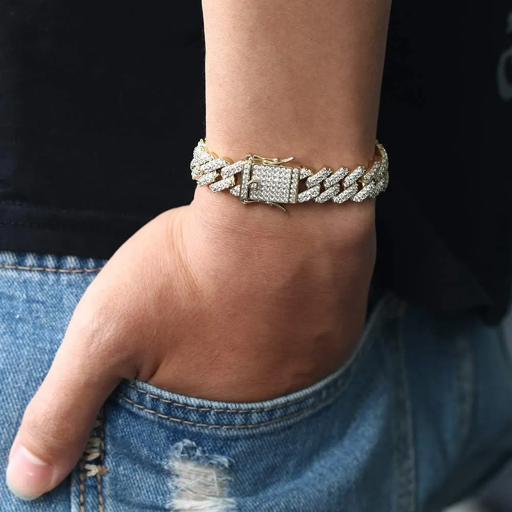 12mm Mens Women Heavy Iced Out Miami Cuban Link Chain or Bracelet 14K Gold White Rose Gold Plated CZ Lab Diamond Hip Hop Jewelry Necklace Choker with Gift Box