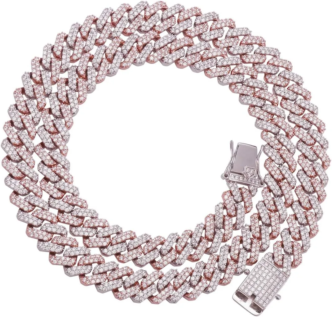 12mm Mens Women Heavy Iced Out Miami Cuban Link Chain or Bracelet 14K Gold White Rose Gold Plated CZ Lab Diamond Hip Hop Jewelry Necklace Choker with Gift Box