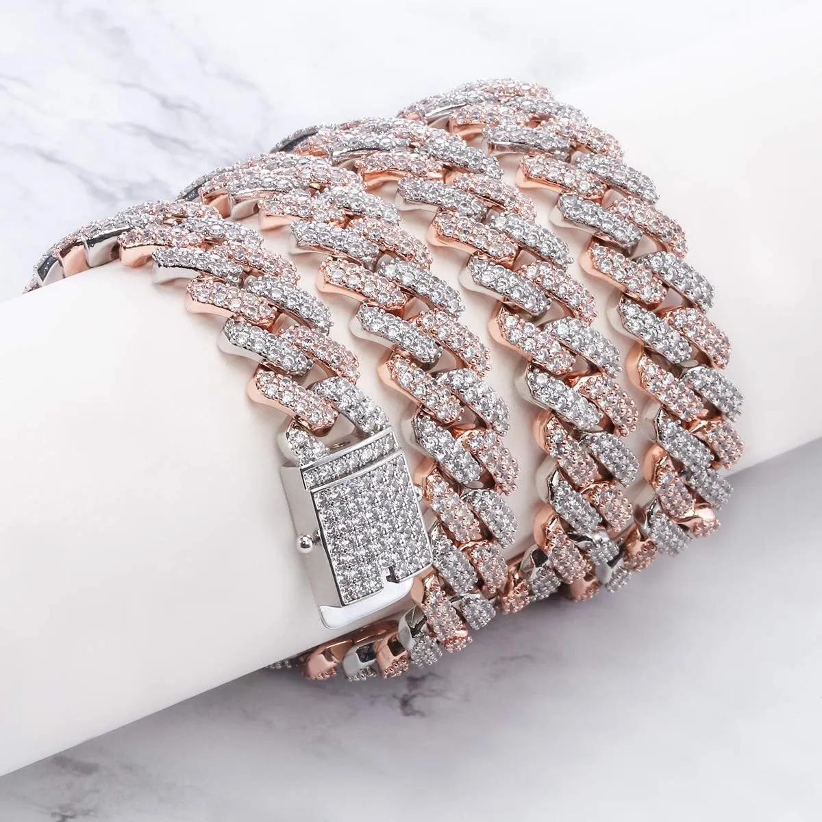 12mm Mens Women Heavy Iced Out Miami Cuban Link Chain or Bracelet 14K Gold White Rose Gold Plated CZ Lab Diamond Hip Hop Jewelry Necklace Choker with Gift Box