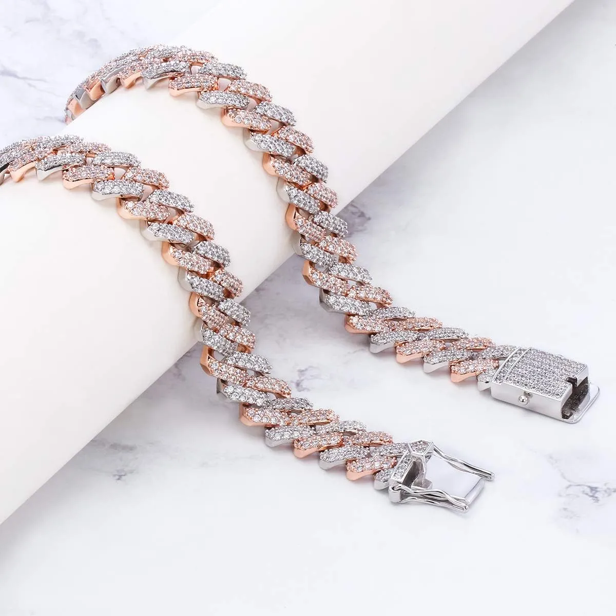 12mm Mens Women Heavy Iced Out Miami Cuban Link Chain or Bracelet 14K Gold White Rose Gold Plated CZ Lab Diamond Hip Hop Jewelry Necklace Choker with Gift Box