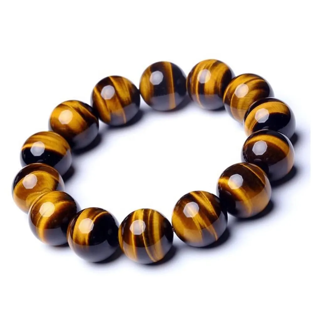 12MM Tigers Eye Mens Bracelet | Fits for About 9 inch XLarge Wrist | Natural Solar Plexus Chakra Gemstones with Golden Brown Cats Eye| Bring Luck Wealth Courage | Protection from Evil