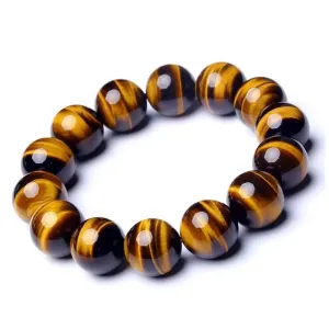 12MM Tigers Eye Mens Bracelet | Fits for About 9 inch XLarge Wrist | Natural Solar Plexus Chakra Gemstones with Golden Brown Cats Eye| Bring Luck Wealth Courage | Protection from Evil