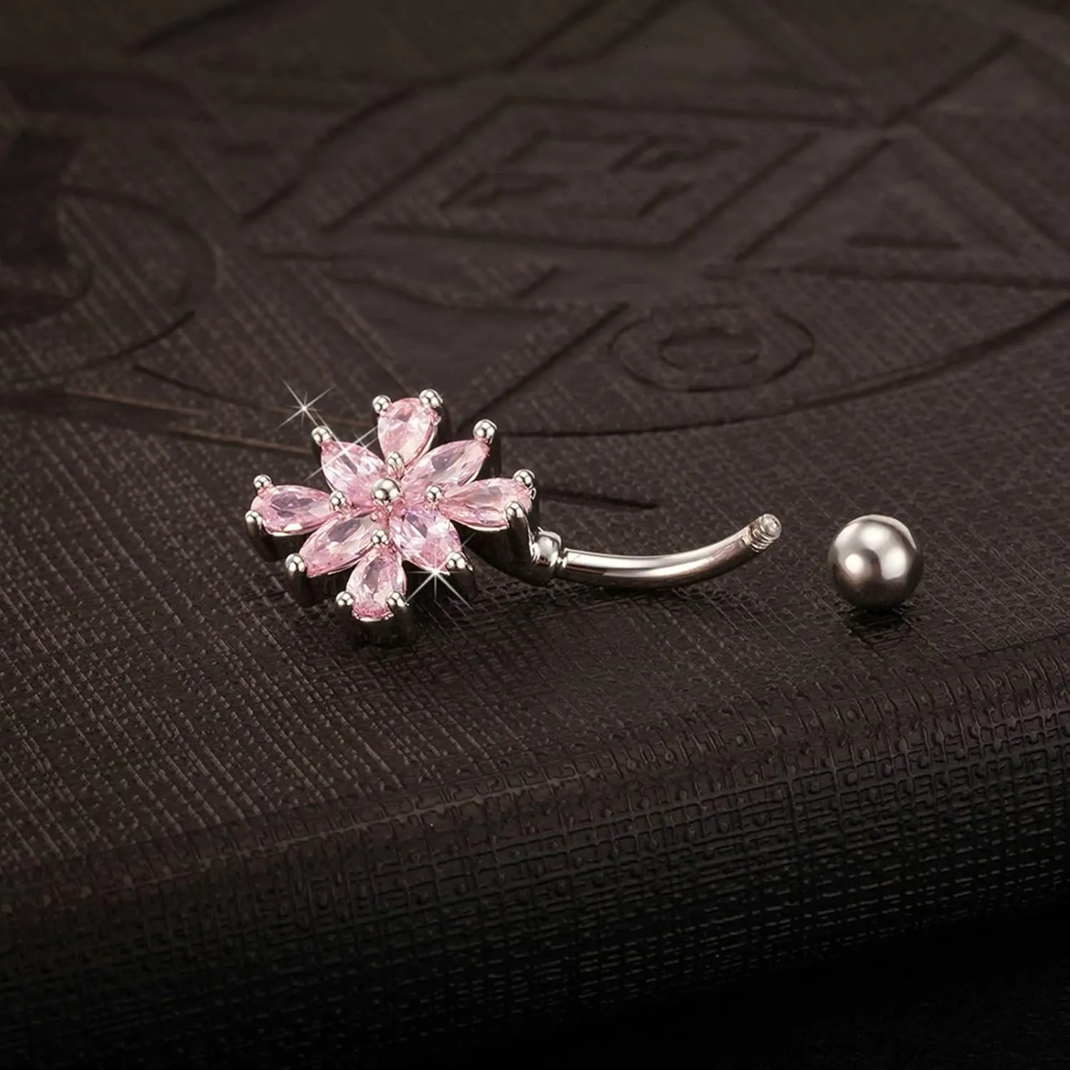 14G Belly Ring for Women, Belly Button Piercing Belly Button Jewelry Surgical Steel Elegant Flower with White/Pink/Red Cubic Zirconia Belly Button Jewelry