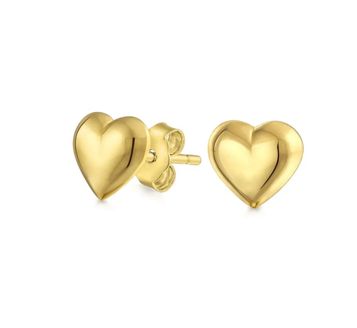 14K Gold Delicate Dainty Heart Studs Earrings - 3 Colors by Donatello Gian