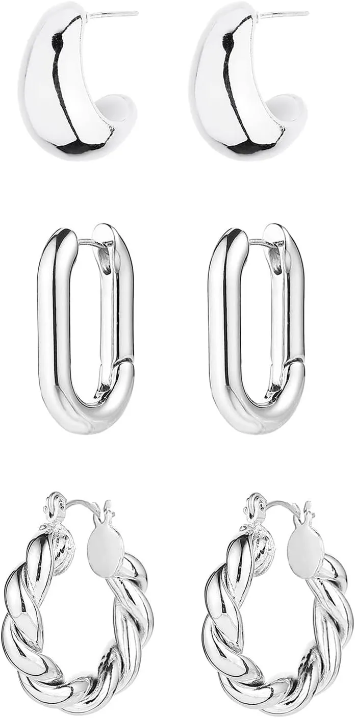 14K Gold Hoop Earrings for Women, Hypoallergenic Chunky Gold Hoop Earrings Multipack, Lightweight Twisted Huggie Hoops Earring Set Jewelry for Gifts