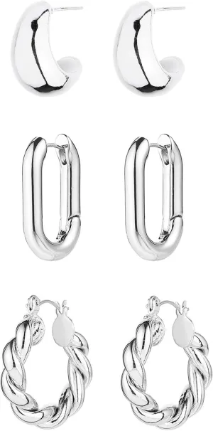 14K Gold Hoop Earrings for Women, Hypoallergenic Chunky Gold Hoop Earrings Multipack, Lightweight Twisted Huggie Hoops Earring Set Jewelry for Gifts