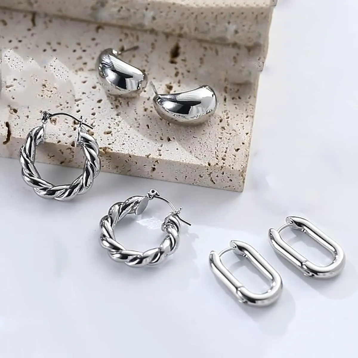 14K Gold Hoop Earrings for Women, Hypoallergenic Chunky Gold Hoop Earrings Multipack, Lightweight Twisted Huggie Hoops Earring Set Jewelry for Gifts