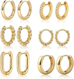 14K Gold Hoop Earrings for Women - Stylish and Versatile Chunky Hoop Earrings Set,Multipack Hypoallergenic Twisted Huggie Hoops Earring Set