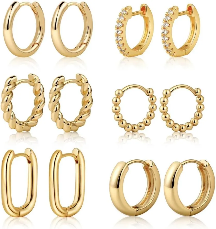 14K Gold Hoop Earrings for Women - Stylish and Versatile Chunky Hoop Earrings Set,Multipack Hypoallergenic Twisted Huggie Hoops Earring Set
