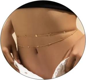 14K Gold Plated Body Chains Dainty Boho Layered Beach Waist Bead Chain Adjustable Bikini Belly Chain Jewelry Accessories for Women Sexy