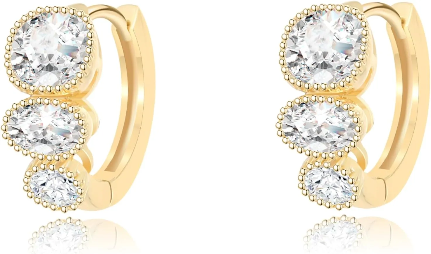 14K Gold Plated Cute Hoop Earrings for Women | Cubic Zirconia Cat/Rabbit Huggie Hoop Earrings | Trendy Gold Diamond Dangle Earrings