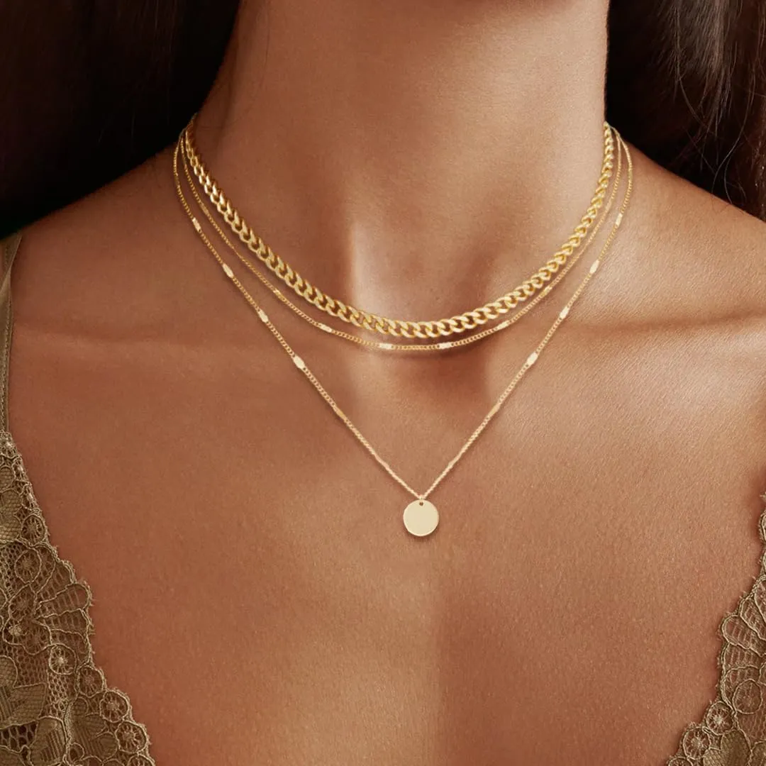 14K Gold Plated Layering Necklaces For Women Gold Necklace Set, Cuban Link, Snake Chain, Paperclip Layered Chains, Twisted Rope and Twisted Chain, Trendy Layering Necklace