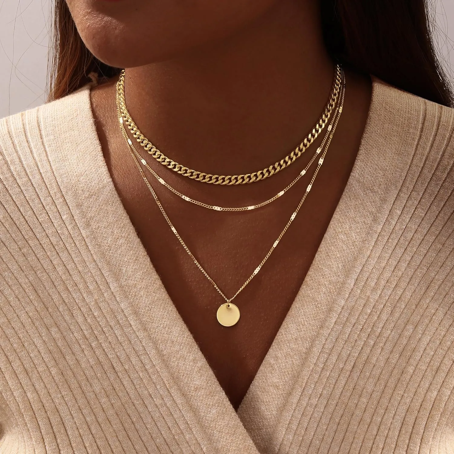 14K Gold Plated Layering Necklaces For Women Gold Necklace Set, Cuban Link, Snake Chain, Paperclip Layered Chains, Twisted Rope and Twisted Chain, Trendy Layering Necklace