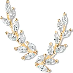 14K Gold Plated or Silver Tone Ear Crawler Earrings for Women - Crystal Leaf Ear Climber Earrings - Hypoallergenic, Safe for Sensitive Ears