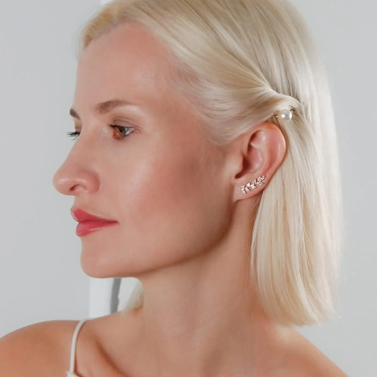 14K Gold Plated or Silver Tone Ear Crawler Earrings for Women - Crystal Leaf Ear Climber Earrings - Hypoallergenic, Safe for Sensitive Ears
